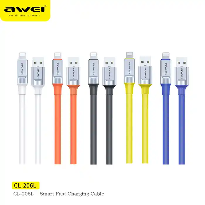 Awei CL-206L Smart Fast Charger 2.4A Lightning Data Transmission Cable 1m Flexible Wire High Quality Material